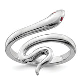 Sterling Silver Rhodium-plated Snake With Synthetic Ruby Toe Ring